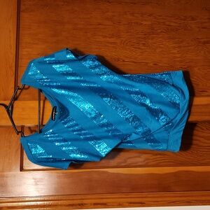 Woman's dressy sequined shirt by Love Rocks, size medium, Teal, gently worn